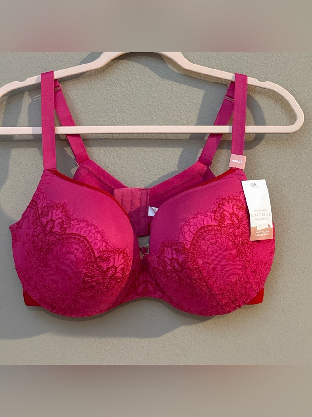 Cacique Bra 40DDD Lightly Lined Balconette Lace Underwire Pink NEW